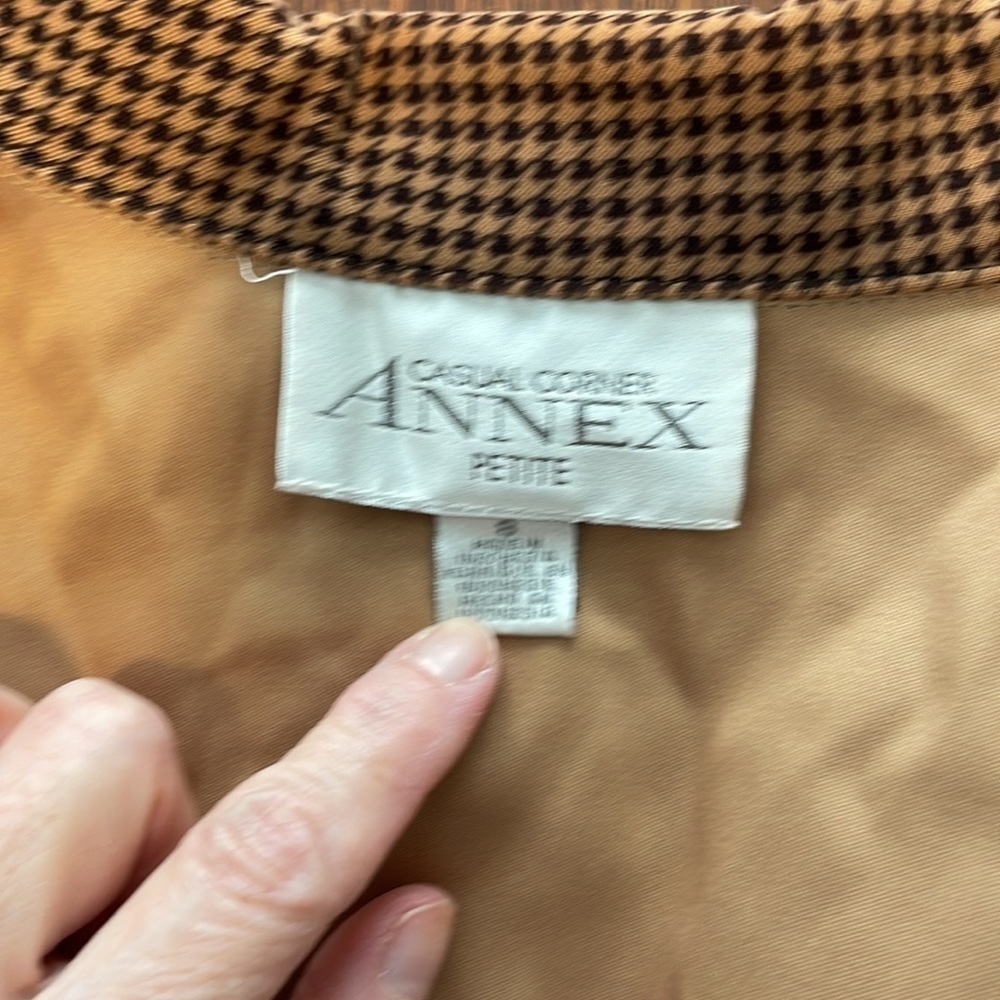 Casual Corner Vintage Jacket Blazer Shacket Petite 8 brown tan houndstooth plaid - Picture 4 of 7